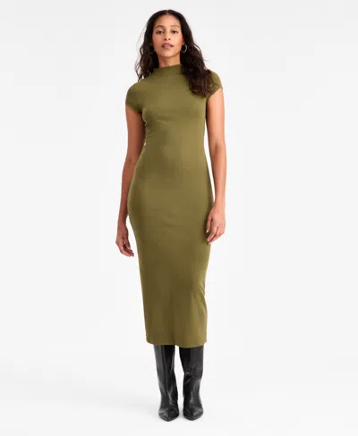 BAR III WOMEN'S CAP-SLEEVE MOCK-NECK MIDI DRESS, EXCLUSIVELY AT MACY'S
