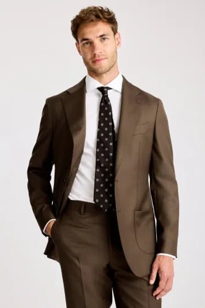 BARBERIS BARBERIS | MEN'S ITALIAN TAILORED FIT TOBACCO BROWN WOOL TWILL SUIT JACKET - 46R