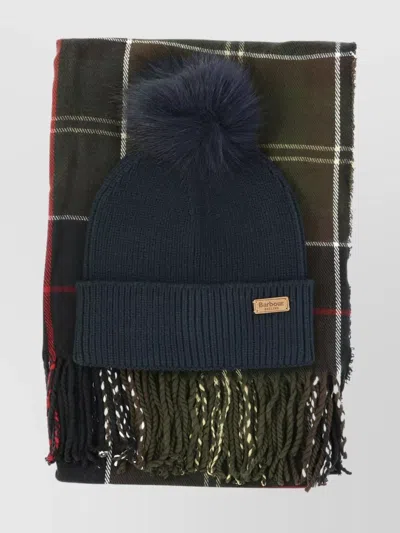 BARBOUR "DOVER" CHECK PATTERN SCARF AND BEANIE SET