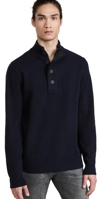 BARBOUR ELBOW PATCH BUTTON SWEATER NAVY