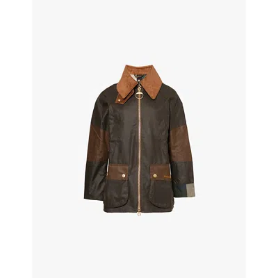 BARBOUR WOMENS BARBOUR ALLERSTON COLOUR-BLOCK WAXED COTTON JACKET