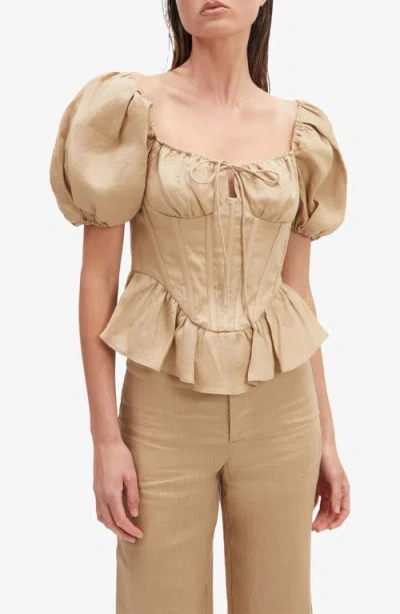 BARDOT BARDOT ESRA PUFF SLEEVE LINEN CORSET TOP