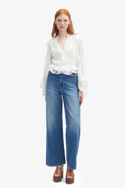 BARDOT FRILL EMBROIDERED BLOUSE