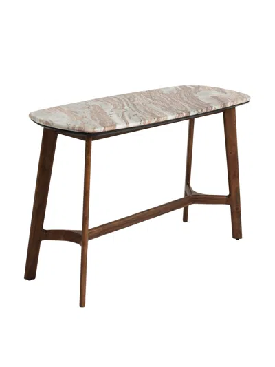 BARKER AND STONEHOUSE CRESTA MARBLE CONSOLE TABLE WITH ACACIA WOOD BASE