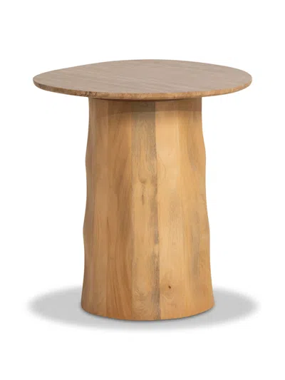 BARKER AND STONEHOUSE RODIN NEUTRAL MANGO WOOD AND TRAVERTINE SIDE TABLE, 45