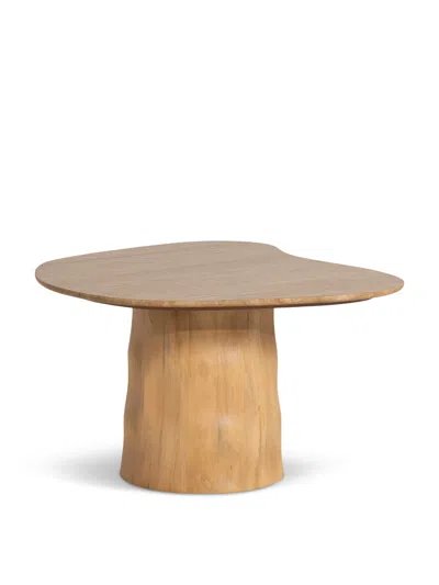 BARKER AND STONEHOUSE RODIN NEUTRAL MANGO WOOD AND TRAVERTINE SIDE TABLE, 70