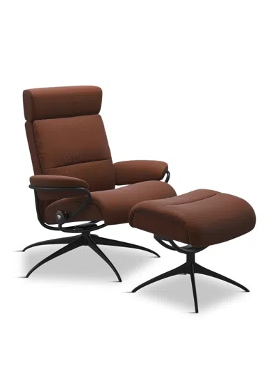 BARKER AND STONEHOUSE TOKYO COPPER LEATHER CHAIR AND FOOTSTOOL, QUICKSHIP