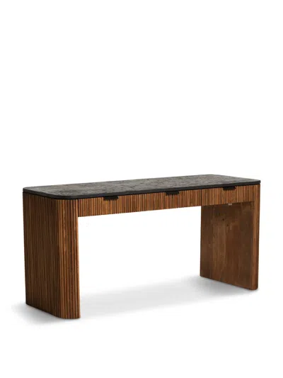 BARKER AND STONEHOUSE TRINIDAD FLUTED RECLAIMED TEAK WOOD OFFICE DESK