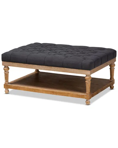 BAXTON STUDIO BAXTON STUDIO LINDSEY MODERN & RUSTIC UPHOLSTERED & GREYWASHED WOOD COCKTAIL OTTOMAN