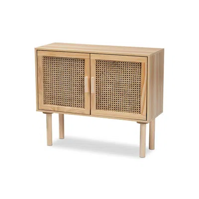 BAXTON STUDIO RATTAN AND NATURAL BROWN FINISHED WOOD 2-DOOR SIDEBOARD BUFFET