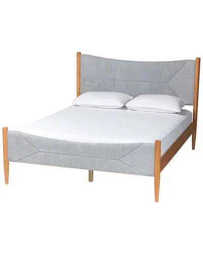 BAXTON STUDIO BAXTON STUDIO TAYLIN MID-CENTURY CORDUROY & WOOD QUEEN BED