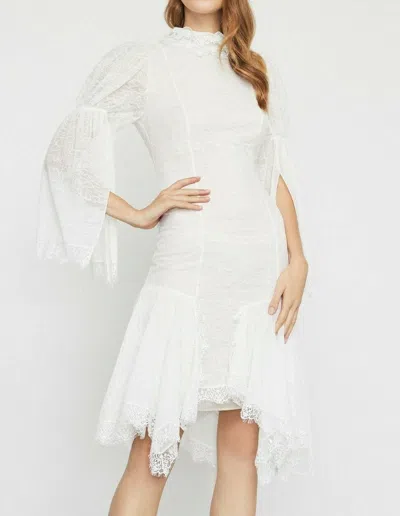 BCBGMAXAZRIA BCBGMAXAZRIA SZ4 ASYMMETRISCH SPITZE SCHLITZ ÄRMEL ETUIKLEID ÜBER WEISS