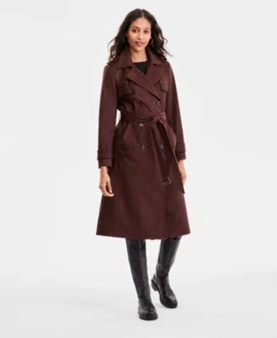 BCBGMAXAZRIA WOMENS DOUBLE BREASTED FAUX SUEDE BELTED TRENCH COAT P XXS XXL