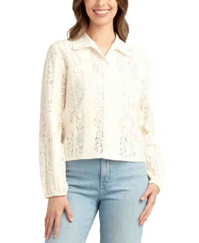 BCX JUNIORS' TEXTURED LACE BUTTON-FRONT SHIRT