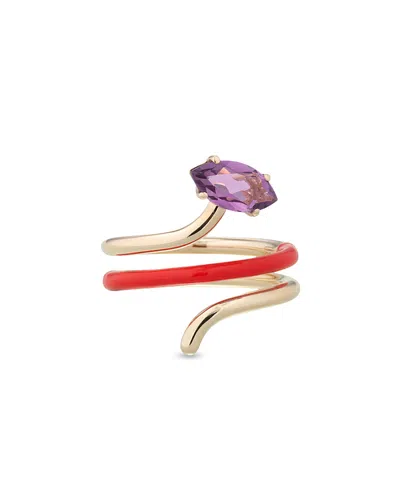 BEA BONGIASCA 9K YELLOW GOLD YOU'RE SO VINE AMETHYST & ENAMEL COIL RING