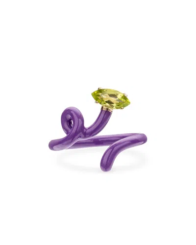BEA BONGIASCA PURPLE ENAMEL PERIDOT BABY VINE TENDRIL RING