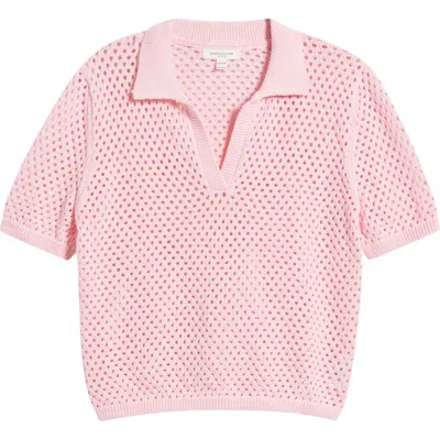 BEACHLUNCHLOUNGE BEACHLUNCHLOUNGE TAE SHORT SLEEVE OPEN KNIT POLO SWEATER