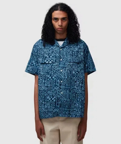 BEAMS BEAMS PLUS OPEN COLLAR BLOCK PRINT SHIRT