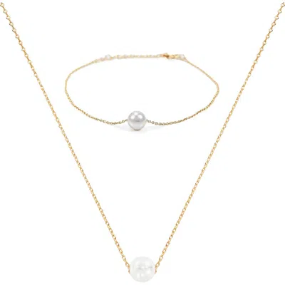 BEARFRUIT JEWELRY BEARFRUIT JEWELRY STERLING SILVER 18K GOLD PLATED ABBY PEARL NECKLACE & BRACELET SET MODERN