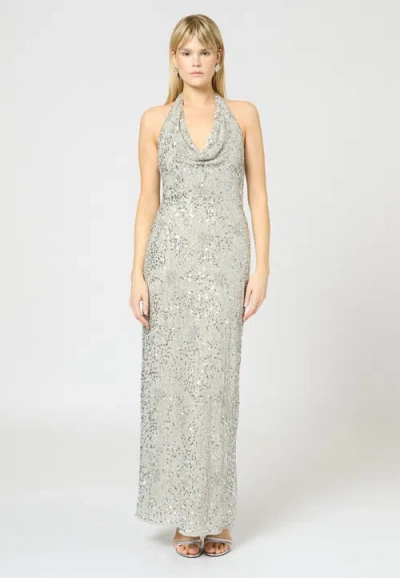 BEAUUT BEAUUT EMBELLISHED SEQUIN BEADED MAXI DRESS WITH V COWL NECK