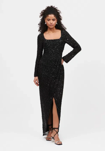 BEAUUT BEAUUT EMBELLISHED SEQUIN BEADED MAXI DRESS WITH WRAP BOTTOM