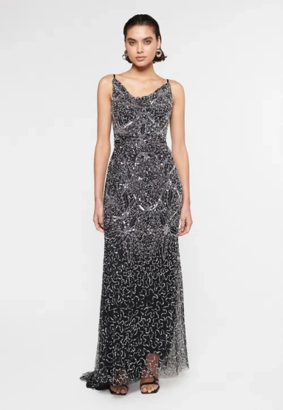 BEAUUT BEAUUT OCCASION EMBELLISHED SEQUIN BEADED COWL NECK EVENING DRESS