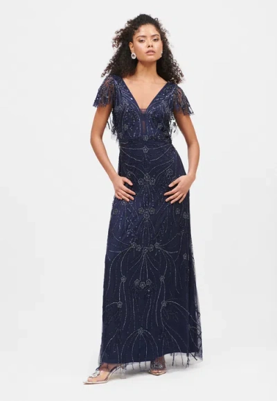 BEAUUT BEAUUT OCCASION EMBELLISHED SEQUIN BEADED DEEP V NECK EVENING MAXI DRESS