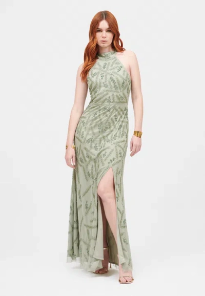 BEAUUT BEAUUT OCCASION EMBELLISHED SEQUIN BEADED HALTER NECK EVENING GOWN