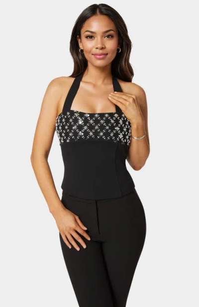 BEBE BEBE HALTER NECK BEAD SEQUIN TOP
