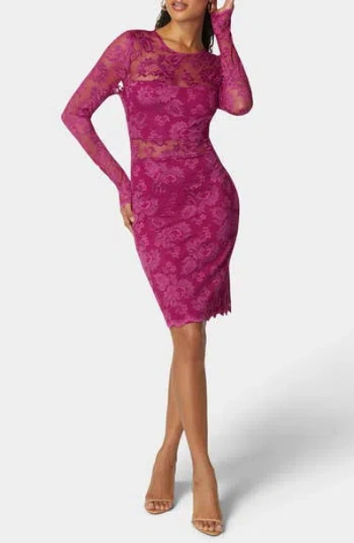 BEBE BEBE LACE LONG SLEEVE COCKTAIL DRESS