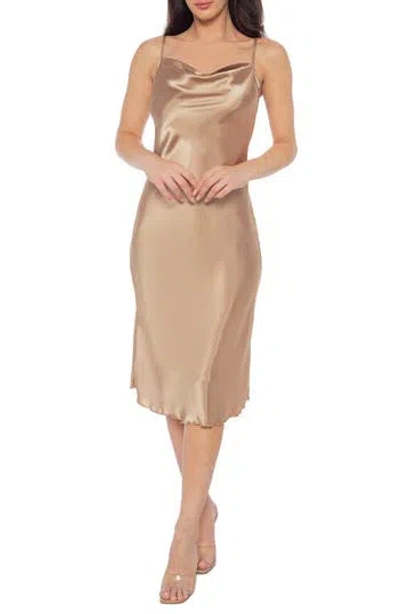 BEBE BEBE SATIN COWL NECK MIDI DRESS