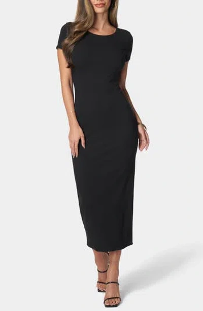 BEBE BEBE SHORT SLEEVE RIBBED MIDI DRESS