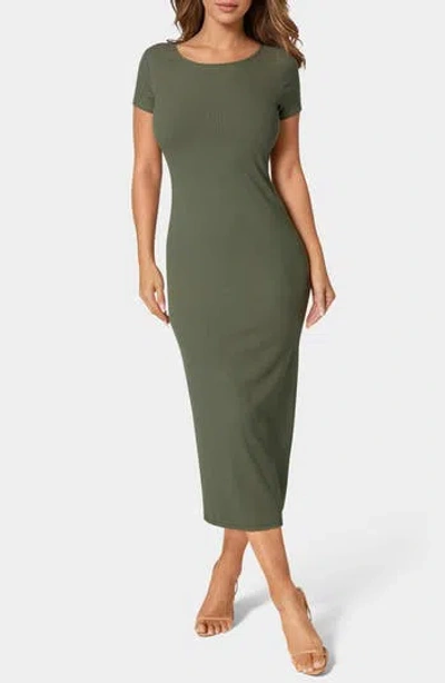 BEBE BEBE SHORT SLEEVE RIBBED MIDI DRESS