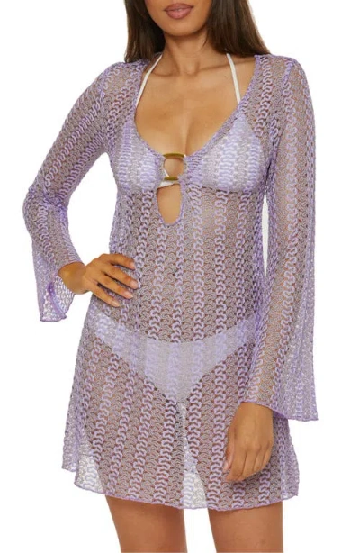 BECCA BECCA GOLDEN BEACH LONG SLEEVE LACE COVER-UP TUNIC