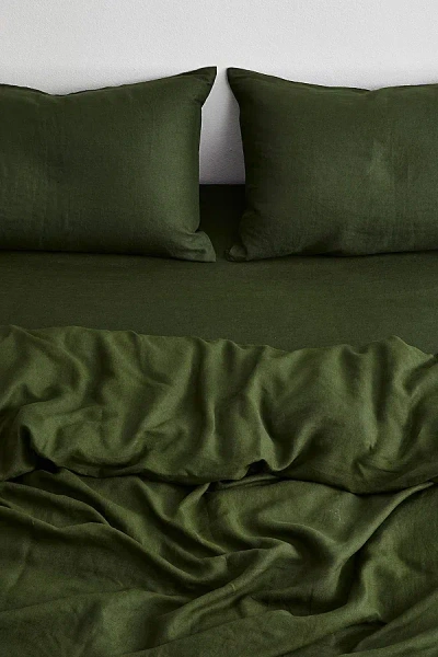 BED THREADS FRENCH FLAX LINEN DUVET COVER IN OLIVE AT URBAN OUTFITTERS
