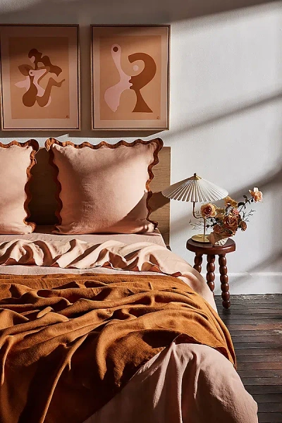 BED THREADS FRENCH FLAX LINEN SCALLOPED EUROPEAN PILLOWCASES - SET OF 2 IN TERRACOTTA/RUST AT URBAN OUTFITTERS