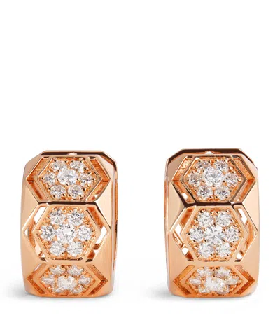 BEE GODDESS BEE GODDESS ROSE GOLD AND DIAMOND HONEYCOMB HUGGIE EARRINGS