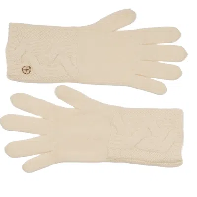 BEL CASHMERE WOMEN'S WHITE CABLE KNITTED IVORY CASHMERE GLOVES