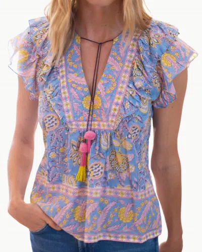 BELL KIARA V NECK TOP IN BLUE YELLOW PRINT