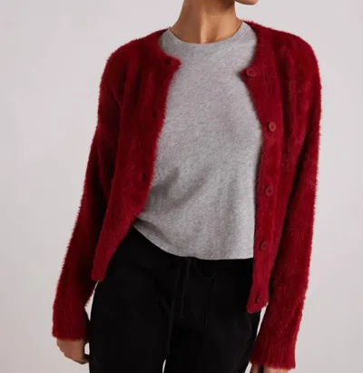 BELLA DAHL FUZZY CREW NECK CARDIGAN IN RUBY RED