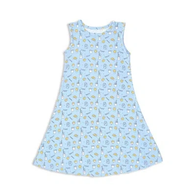 BELLABU BEAR BELLABU BEAR KIDS' MILK & COOKIES BLUE SLEEVELESS DRESS