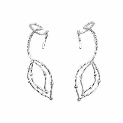 BELLATRICK WOMEN'S LEAF EAR CUFF PAIR - STERLING SILVER RHODIUM PLATED