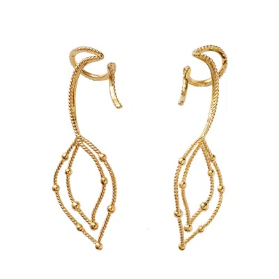 BELLATRICK WOMEN'S LEAF EAR CUFF PAIR - STERLING SILVER YELLOW GOLD PLATED