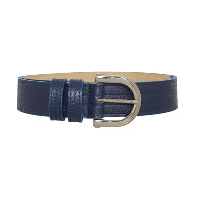 BELTBE WOMEN'S ARCH SILVER METAL BUCKLE LEATHER BELT - NAVY BLUE
