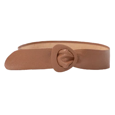 BELTBE WOMEN'S BROWN WIDE TRIANGLE BUCKLE BELT - CARAMEL