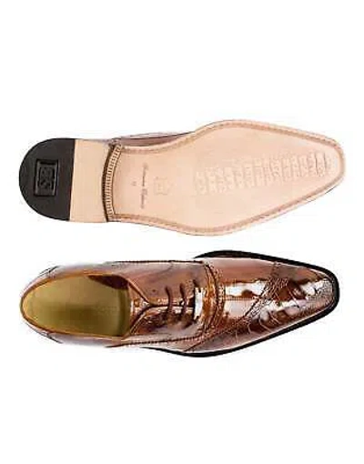 BELVEDERE BELVEDERE MEN'S 0B4 NINO ANTIQUE CAMEL GENUINE OSTRICH & EEL DRESS SHOES