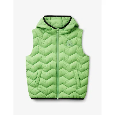 BENETTON GREEN HOODED QUILTED SHELL GILET 6-14