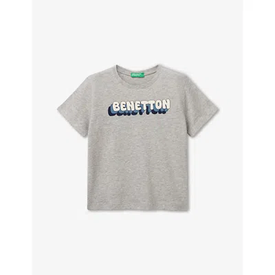 BENETTON MEDIUM MELANGE GREY LOGO-PRINT SHORT-SLEEVE COTTON-JERSEY T-SHIRT 18 MONTHS - 6 YEAR