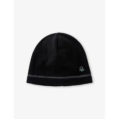 BENETTON UNISEX BRAND-EMBROIDERY FLEECE BEANIE HAT 6-14