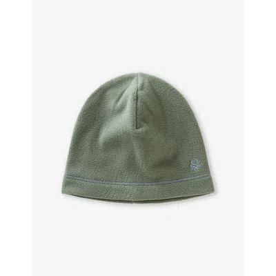 BENETTON SAGE GREEN UNISEX BRAND-EMBROIDERY FLEECE BEANIE HAT 6-14